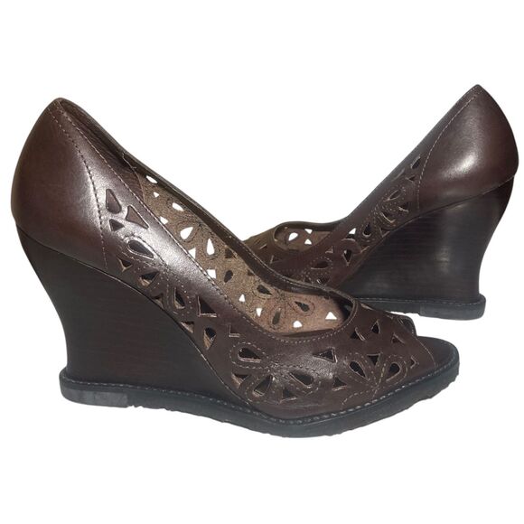Report Jocelyn Wedge Shoes Women's Size 7.5 M Brown Perforated Leather Boho - Picture 2 of 11